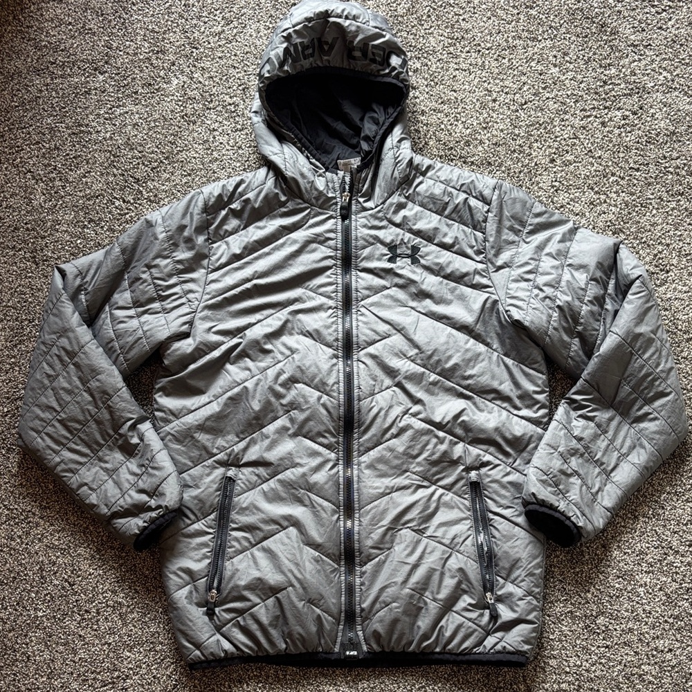 Under Armour Gray Zippered Hooded Boy's Coat- XL